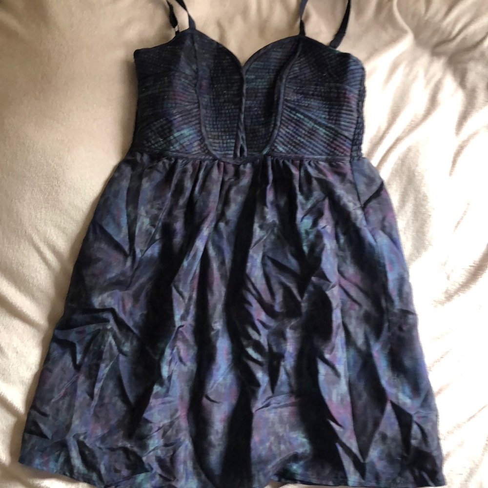 Dark purple, blue, green tie dye silk dress